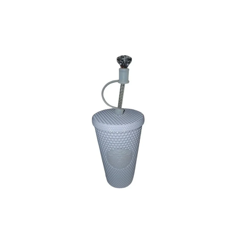 Starbucks 2021 White Studded Cold Cup‎ Tumbler 24oz with Lid & Straw jewel straw